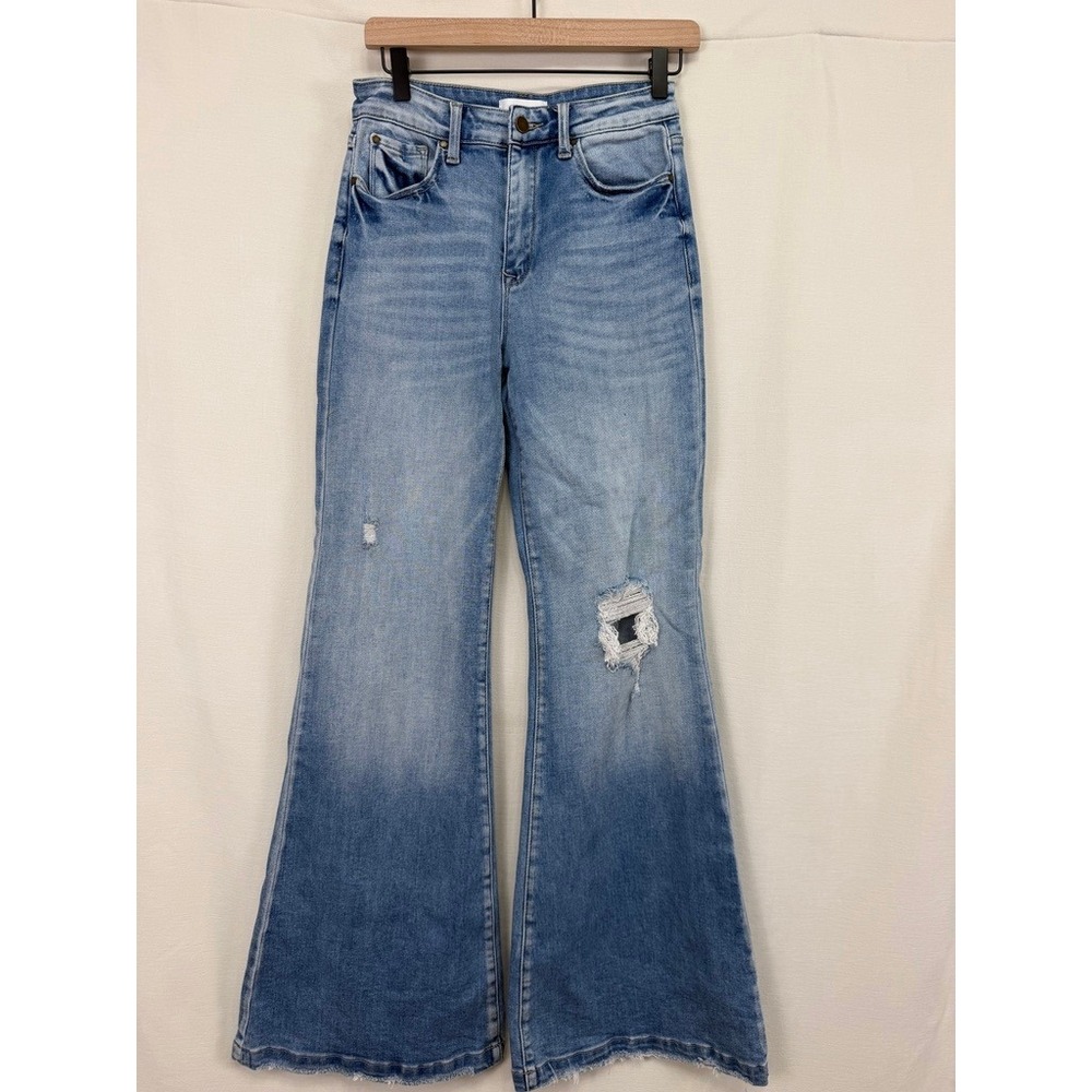 Petra 153 High Rise Distressed Flare Jeans Size 5 / 26 Light Wash Long 34 Inseam